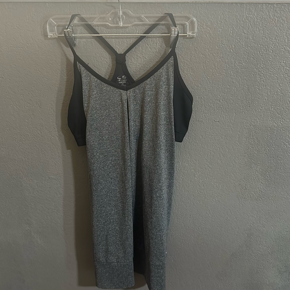 Large gray workout top with built in sports bra